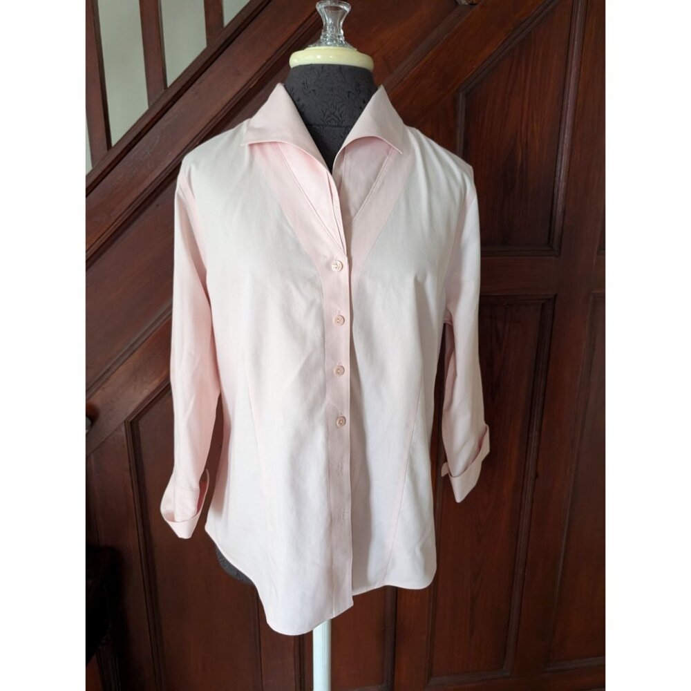 Talbots Womens Pink Chevron Long Sleeve Button-Up Shirt Size 10